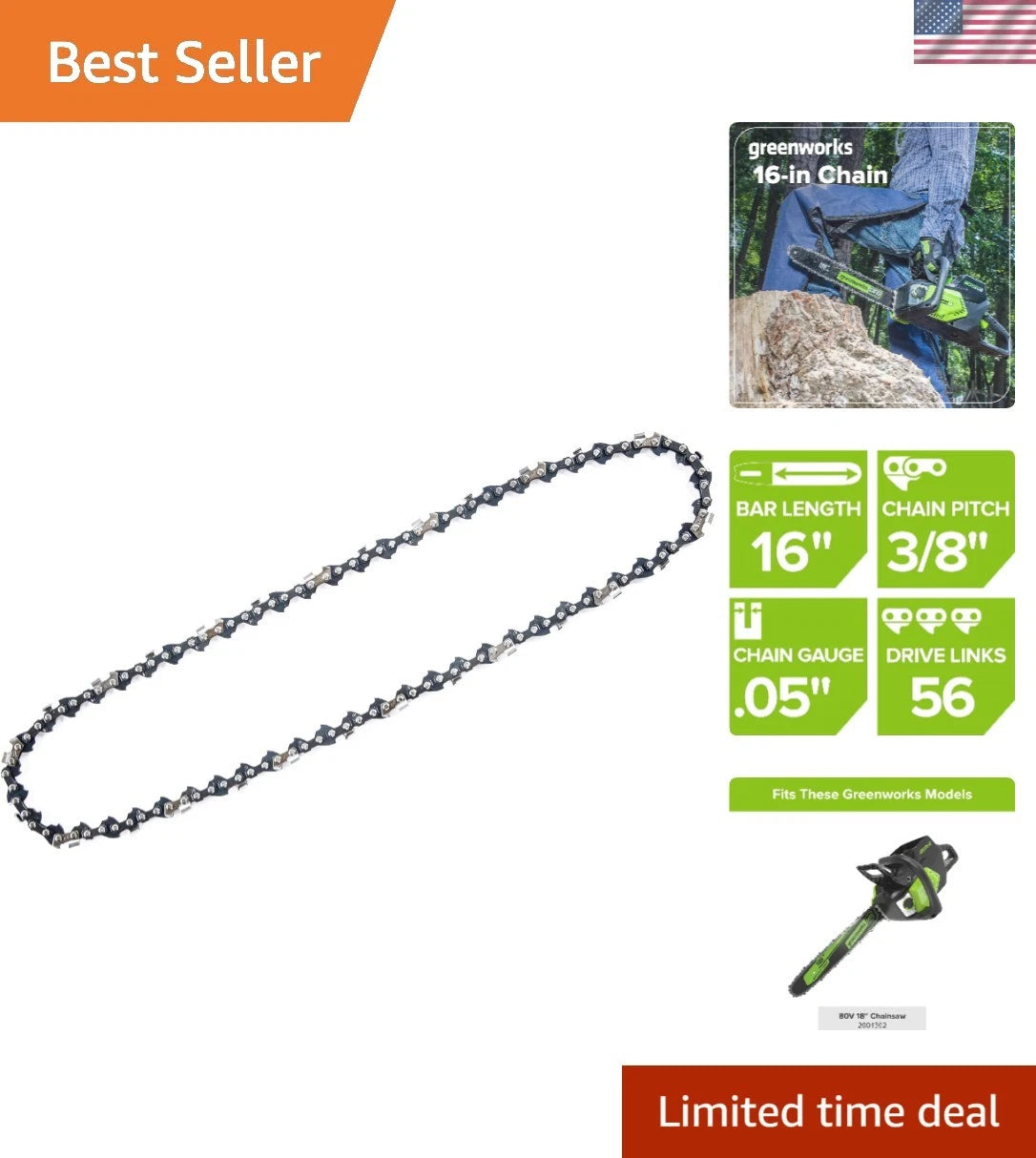 16-Inch Chainsaw Chain for Versatile (No Part Numbers Supplied)