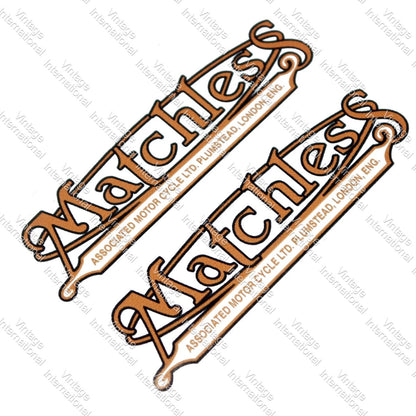 Set of 2 Gold Decal Stickers for Matchless Motorbike (105mm x 65mm)