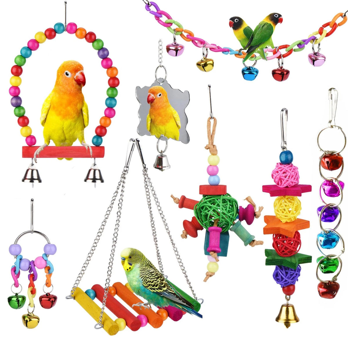8 Pcs Bird Toys for Parakeet Cockatiel Parrots Cage Accessories