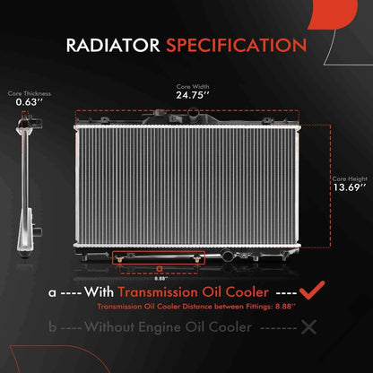 Radiator with Oil Cooler for Toyota Corolla, Chevy Prizm (1998–2002)