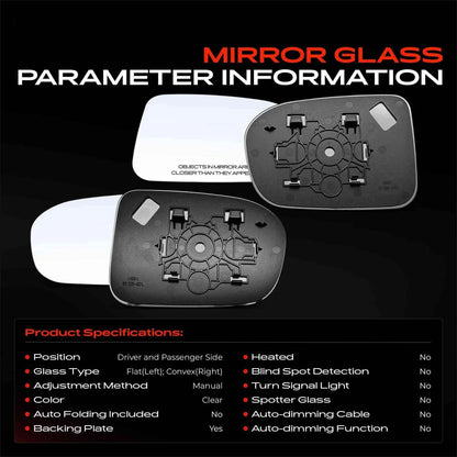 Pair Manual Mirror Glass for Honda Civic (2014–2015) - 76203TR4C01, 76253TR4C01, HO1325125, HO1324125