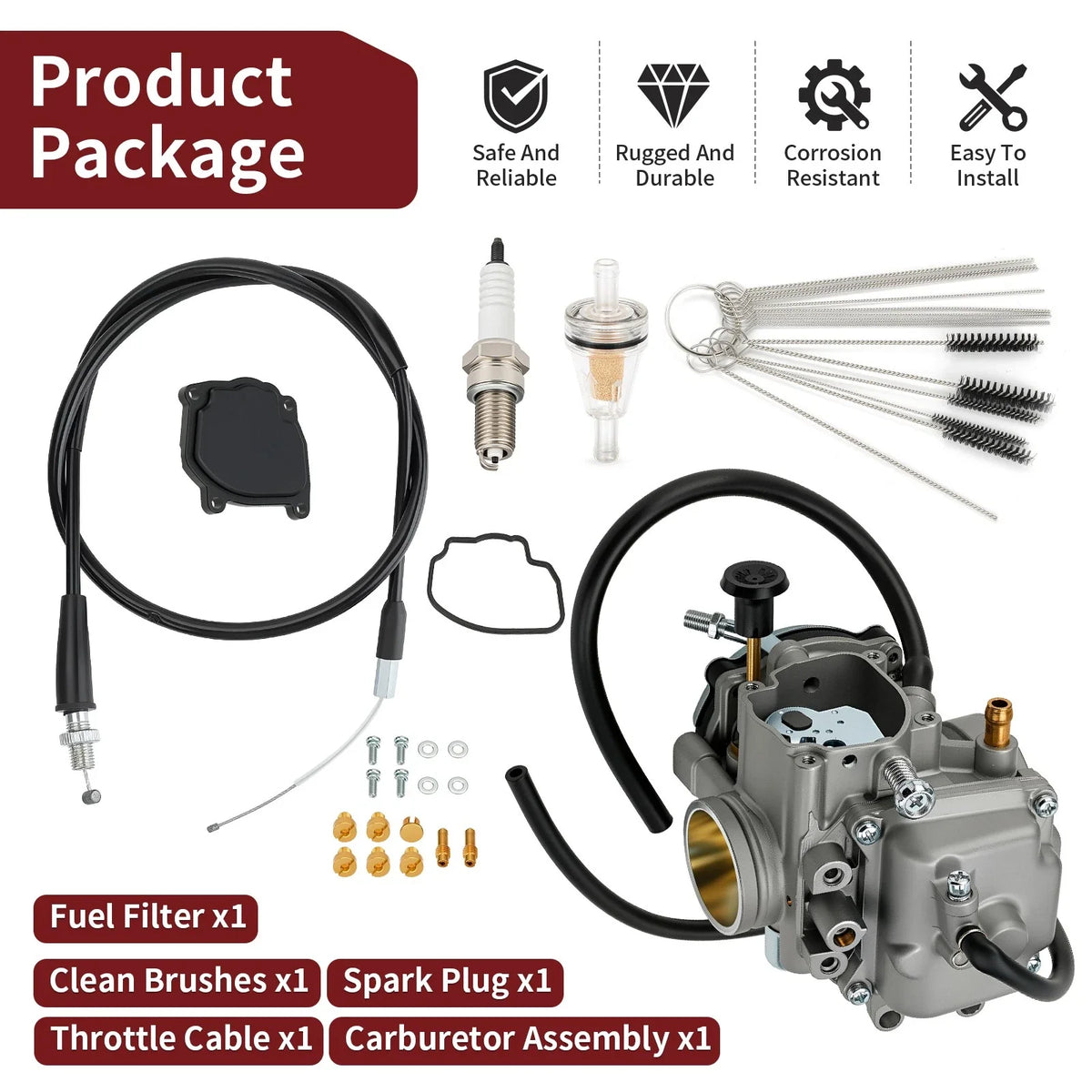 Carburetor & Throttle Cable for Yamaha Bear Tracker 250, Wolverine 350 (1999–2006)