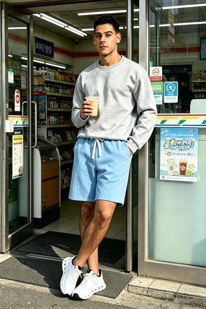 Men's Baggy Sky Blue Cotton Fleece Athletic Workout Gym Shorts X-Large