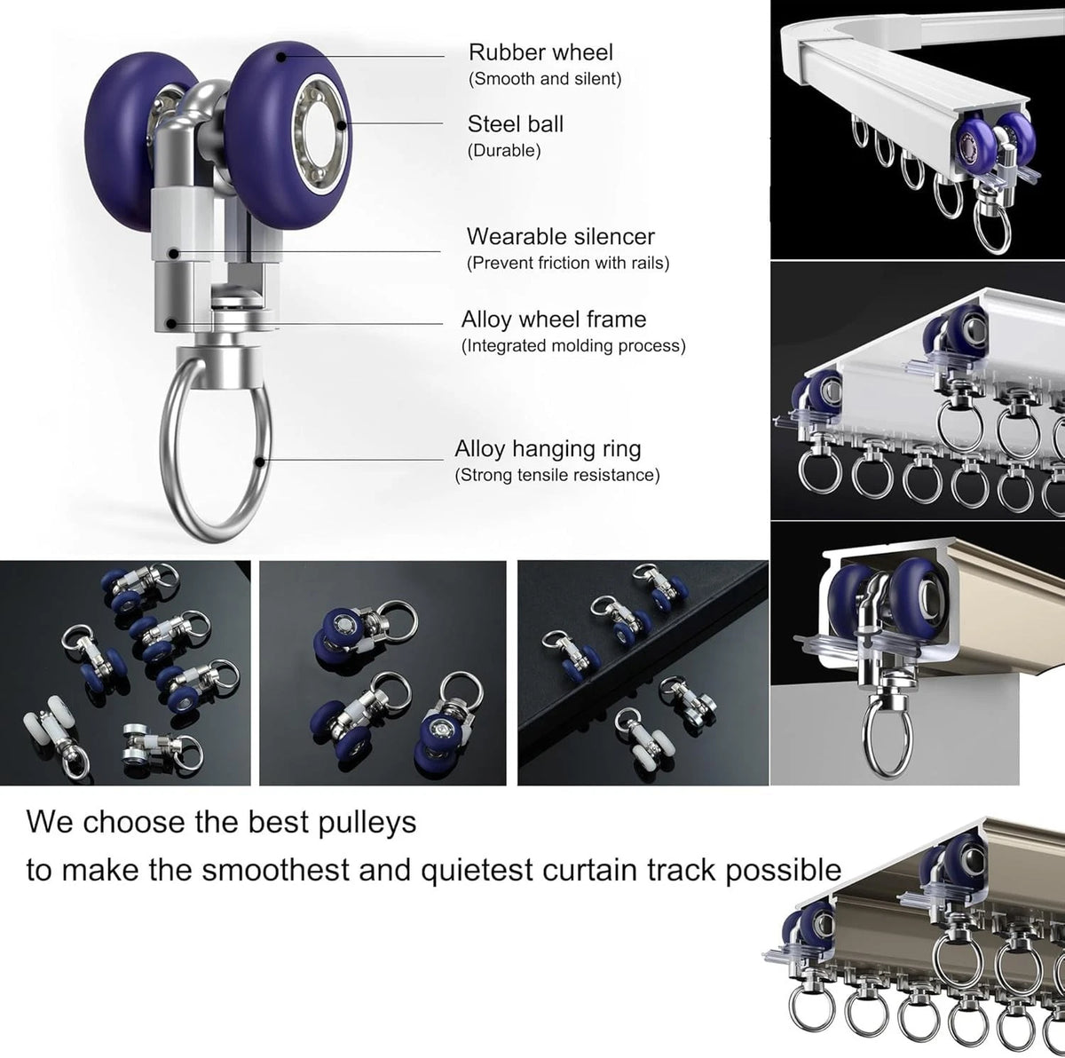 Aluminum Alloy Silent Curtain Tracks for Ceiling or Wall Mounting