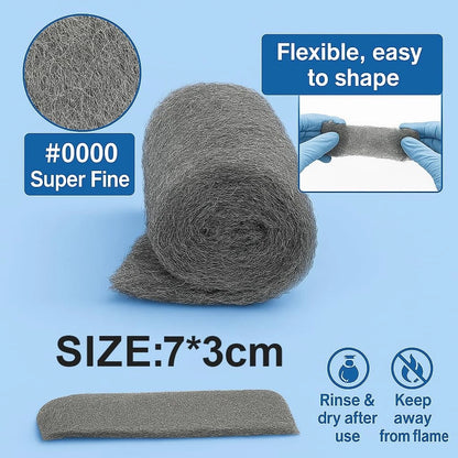 36 Pack Steel Wool #0000 Grade Pads - Flexible Cut to Size 3x7 cm