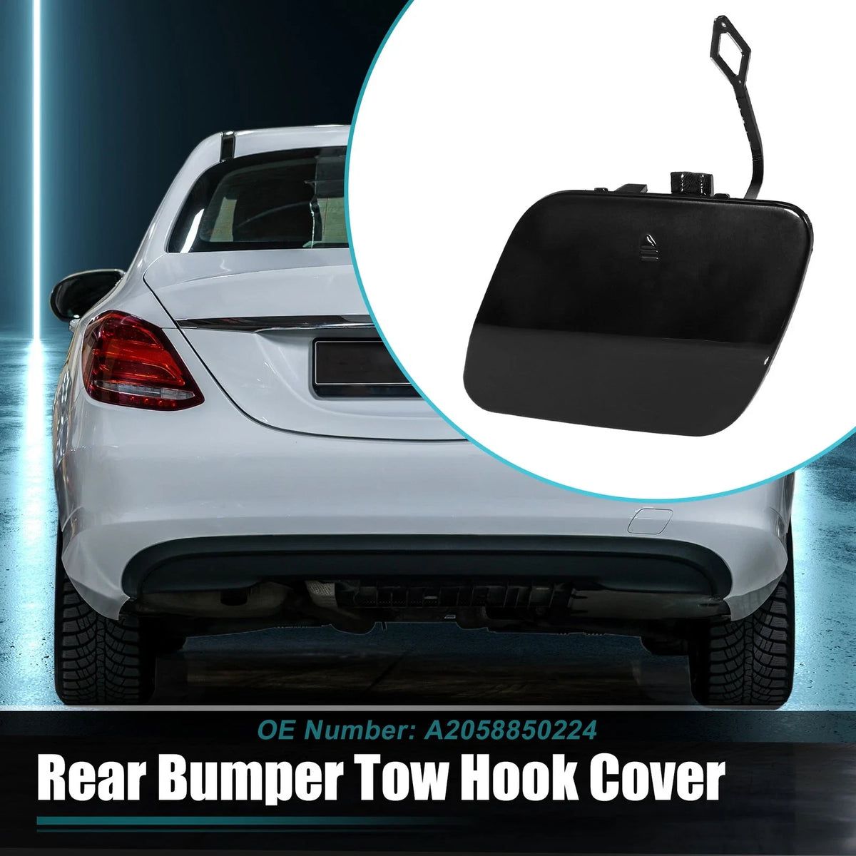 Rear Bumper Tow Hook Cap for Mercedes Benz C-Class W205 (2015–2021) No.A2058850224 Black