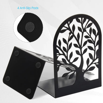 Set of 3 Metal Bookends for Shelves - Decorative Black Finish
