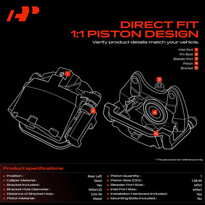 A-Premium Rear Left Brake Caliper for Jeep Compass Patriot (2007–2017) 68020254AA, 68020261AA, 68020261AB, 68033077AA, 18-B5105