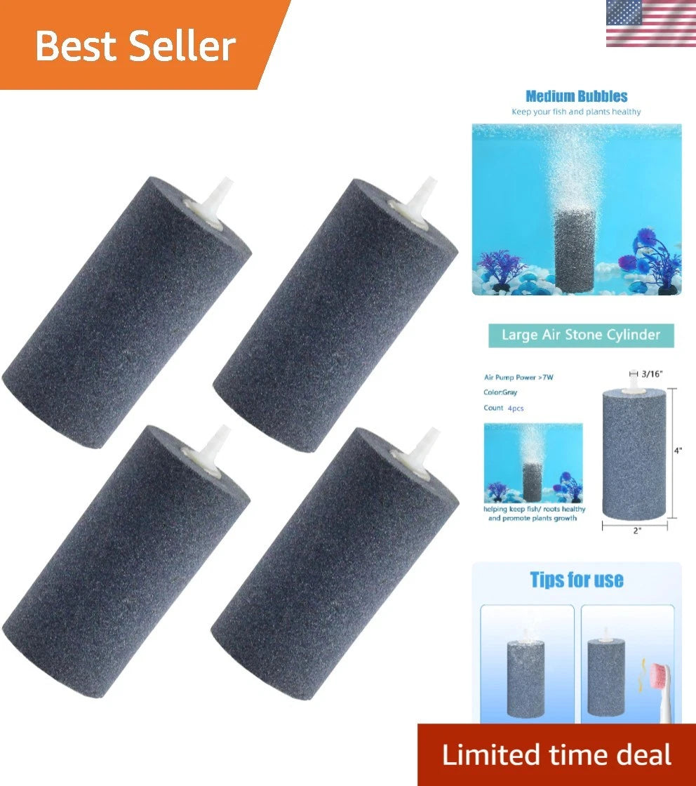 Set of 4 Durable Air Stones for Aquariums & Hydroponics (4"x2")
