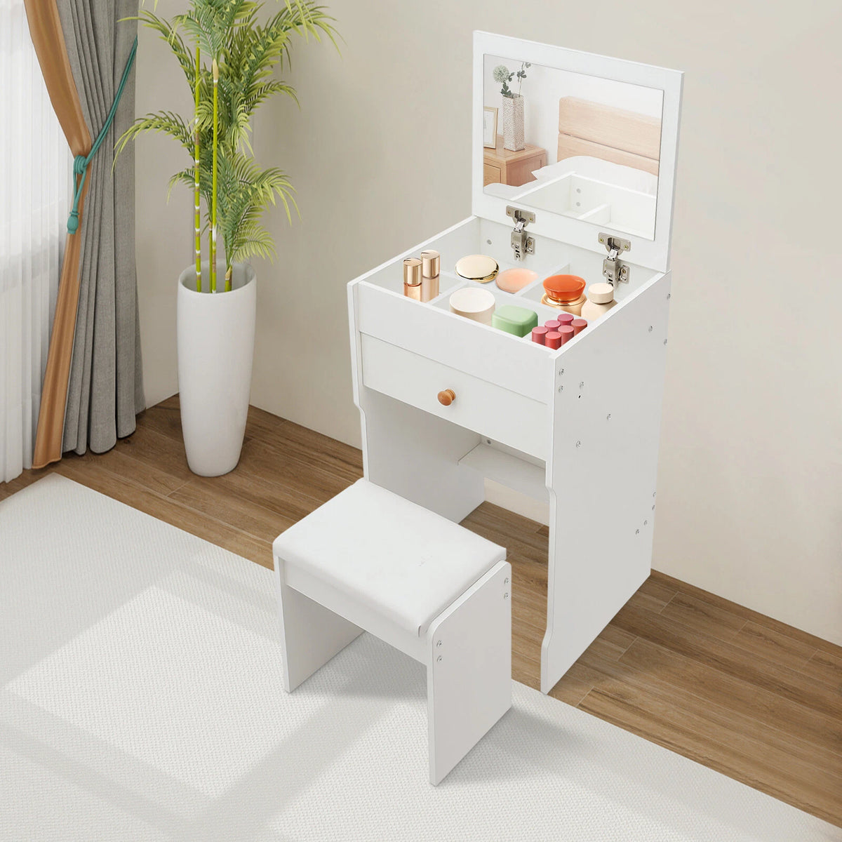 Vanity Table Set with Stool & Mirror for Bedroom