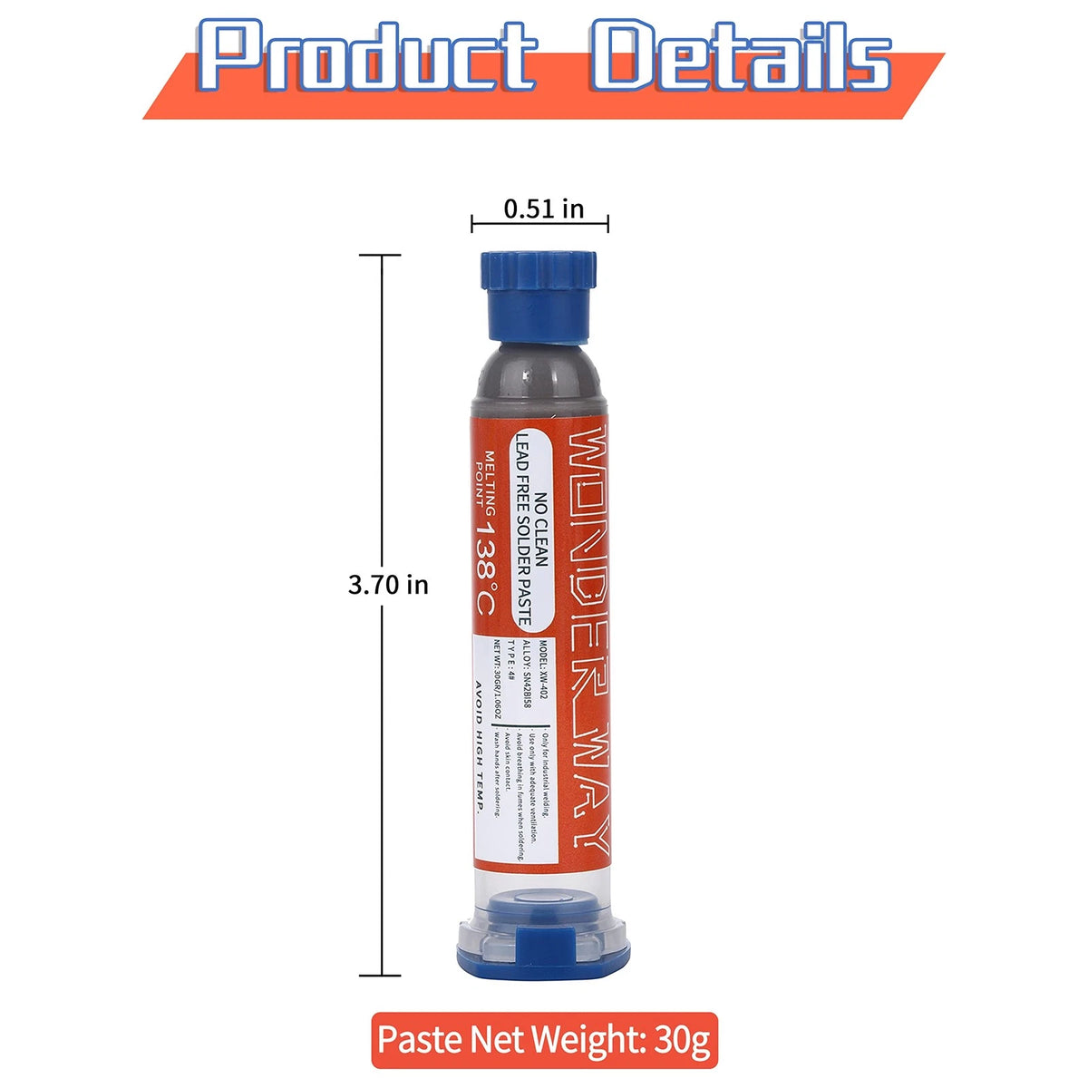 30g T4 Lead Free Solder Paste No Clean, 138℃ Melting