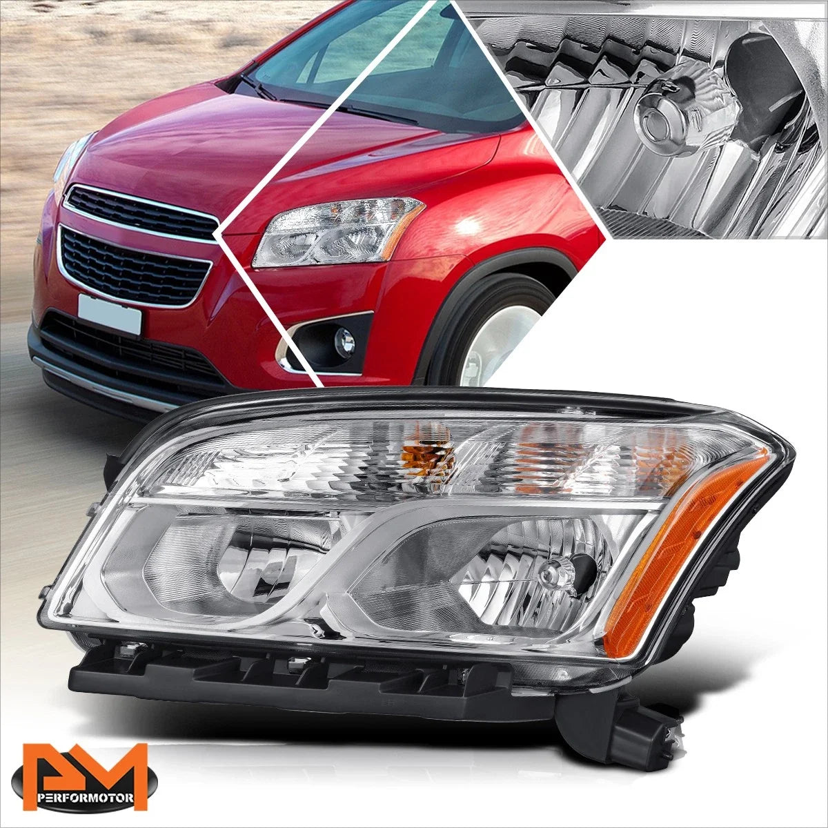 Left Side Headlight for Chevy Trax (2015–2016) OE Style Chrome Housing Amber Corner