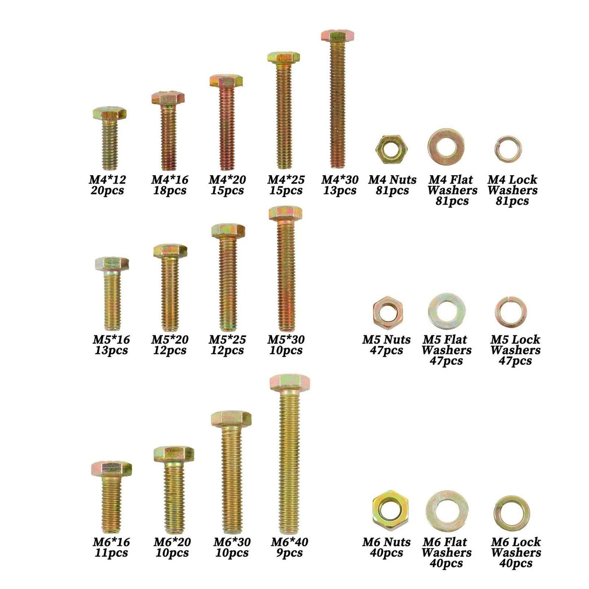 Set of 672 Alloy Steel Bolts and Nuts with Lock Washers Assortment Kit