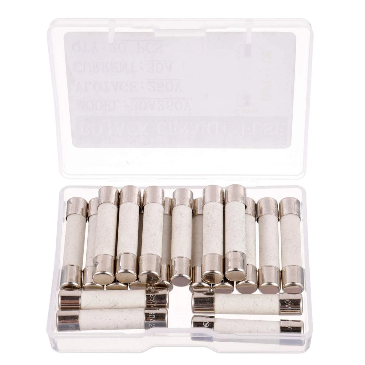 Set of 6 Slow-Blow Ceramic Fuses 30A 250V 6x30mm