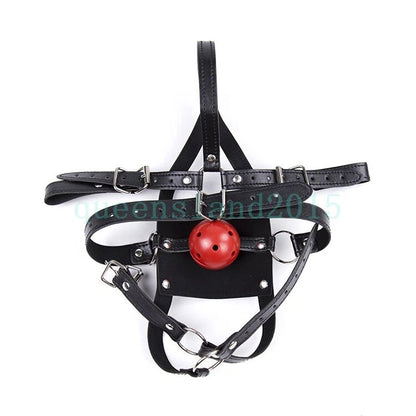 PU Leather BDSM Head Harness Face Mask with Open Mouth Gag Restraint