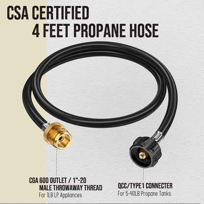 4 Feet Propane Hose Adapter 1lb to 20lb Converter for Propane Tanks