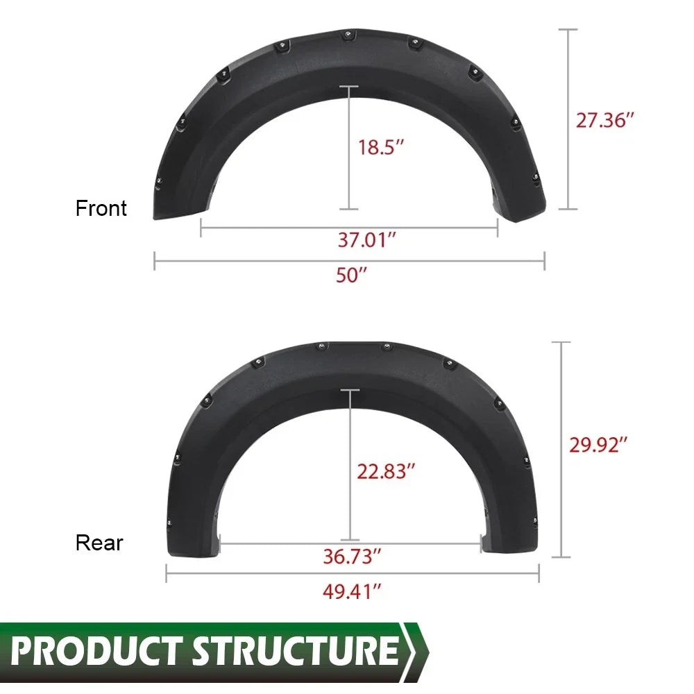 Offroad Pocket Rivet Style Black Wheel Fender Flares for Ford F150 (2009–2014)
