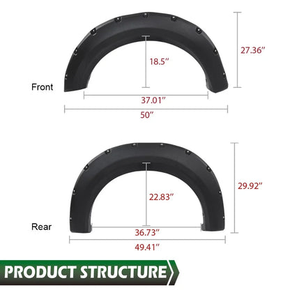 Offroad Pocket Rivet Style Black Wheel Fender Flares for Ford F150 (2009–2014)