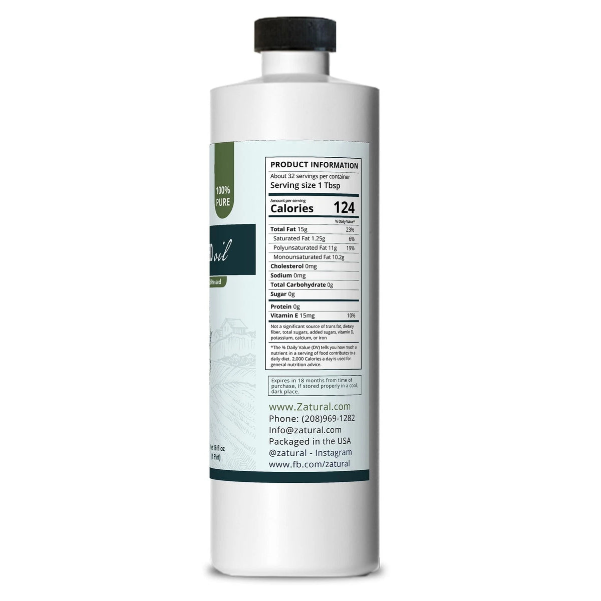 16 Fl Oz Cold Pressed Hemp Seed Oil for Food Use
