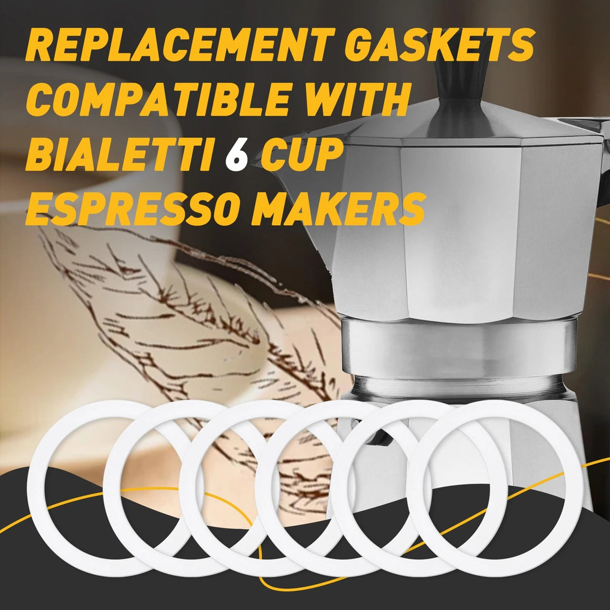 Set of 6 Silicone Gasket Seals for Moka Pot (6 Cups)