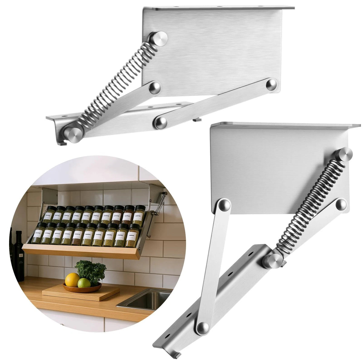 2X Pull Down Rack Hinges for Under Cabinet Spice Storage