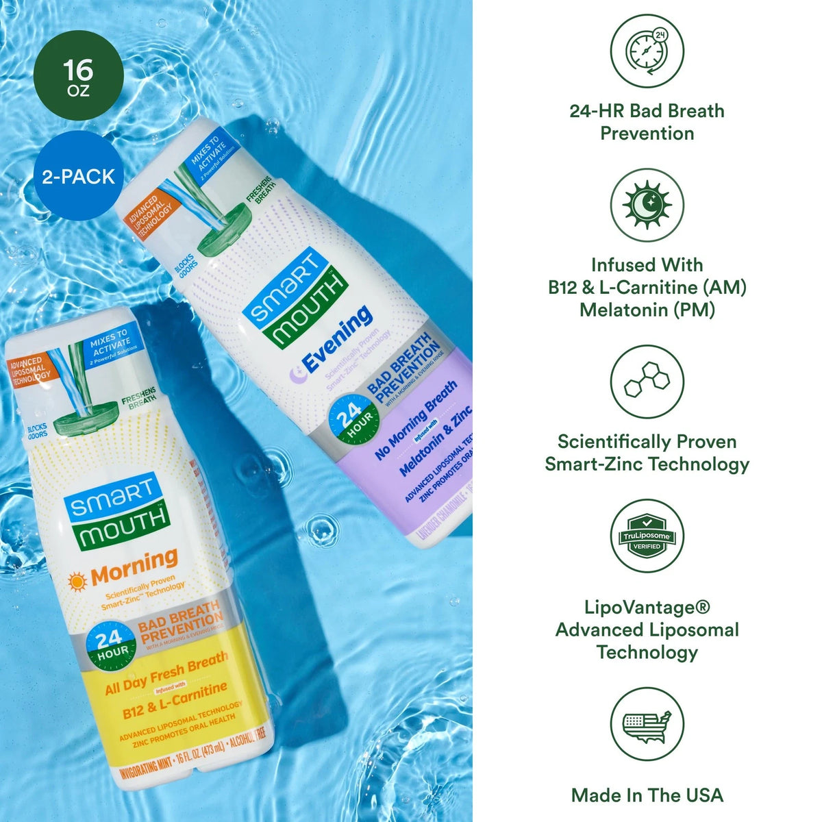 Pack of 2 SmartMouth Advanced Liposomal Mouthwash 16 Fl Oz