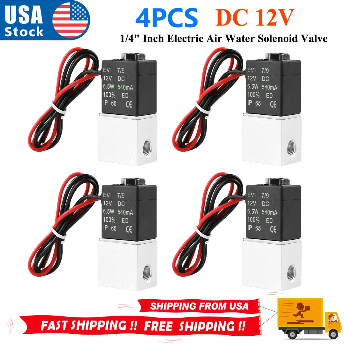 4PCS 1/4" Electric Air Water Solenoid Valve for 12V DC (Normally Closed)