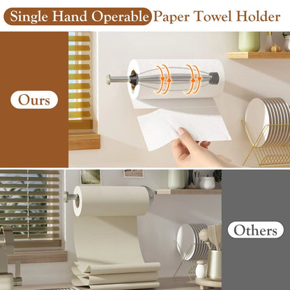 2 Pack Paper Towel Holder for Under Cabinet with 2 Towel Hooks