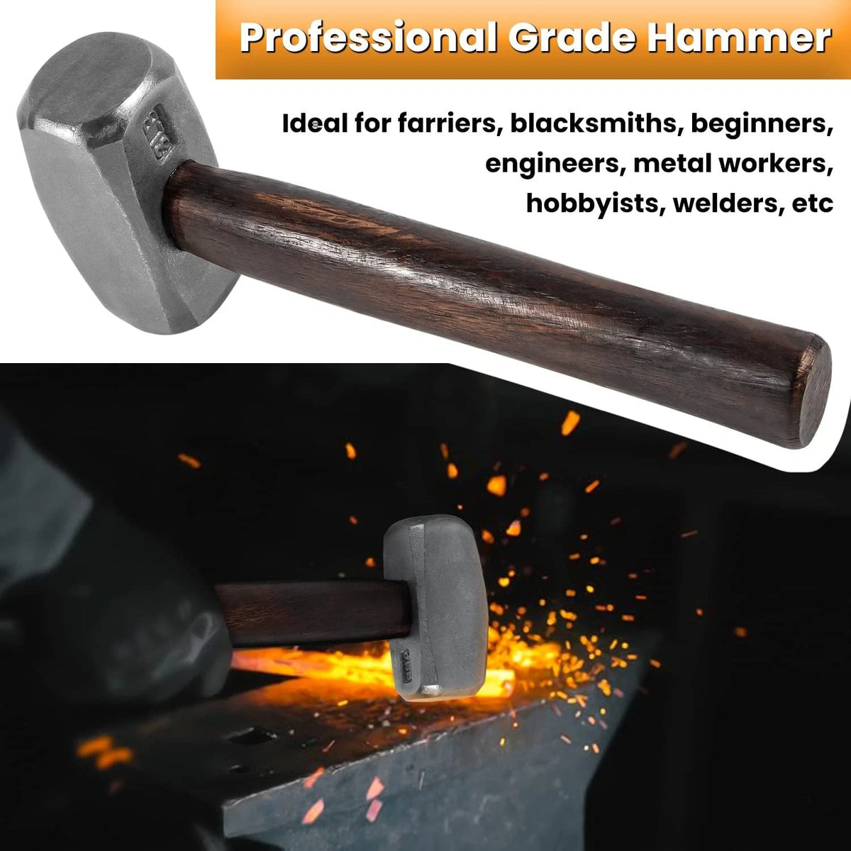 3LB Handmade Forge Hammer for Farrier, Knife Maker, Blacksmith