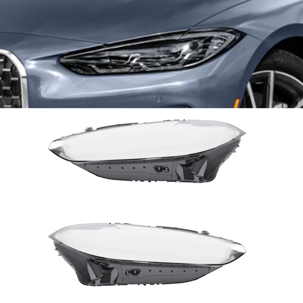Set of 2 Headlight Clear Lens Covers for BMW 4-Series M4 i4 (2021–2024)