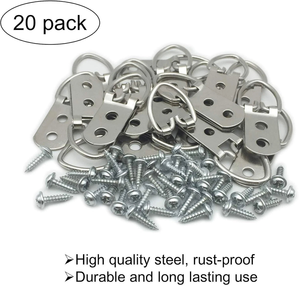 20 Pack D-Ring Steel Picture Hangers Heavy Duty for Universal Use
