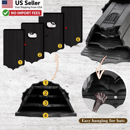 Large Wooden Castle 3 Chamber Bat House for Outdoor Use