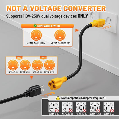 12 Inch 15 Amp Power Adapter for Household to 20 AC Power