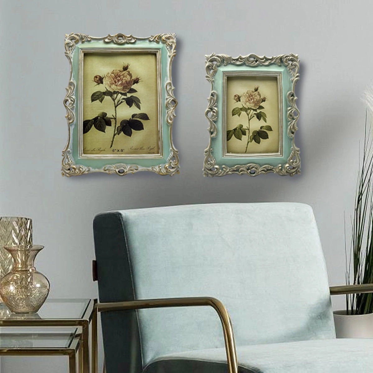 4x6 Vintage Picture Frame for Table Top (Antique Ornate Green)
