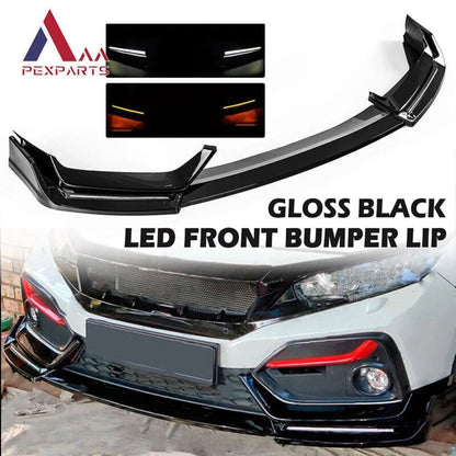 Carbon Look Front Bumper Lip with LED for Honda Civic Si/Hatchback (2017–2021)