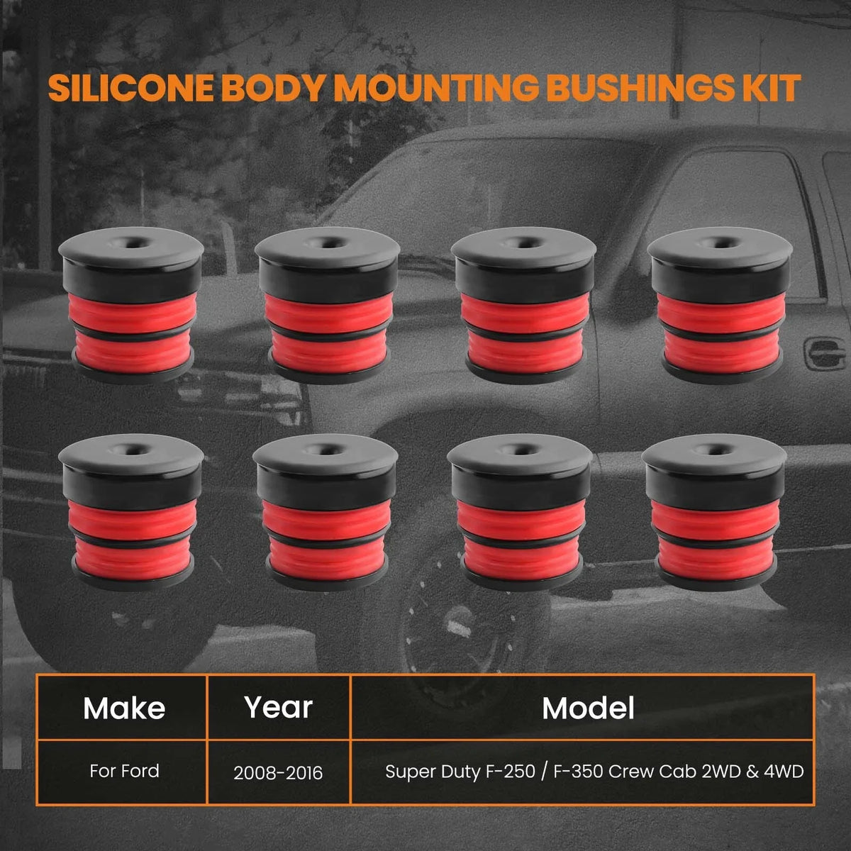 Silicone Body Mount Bushings Kit for Ford Super Duty F250/F350 (2008–2016)
