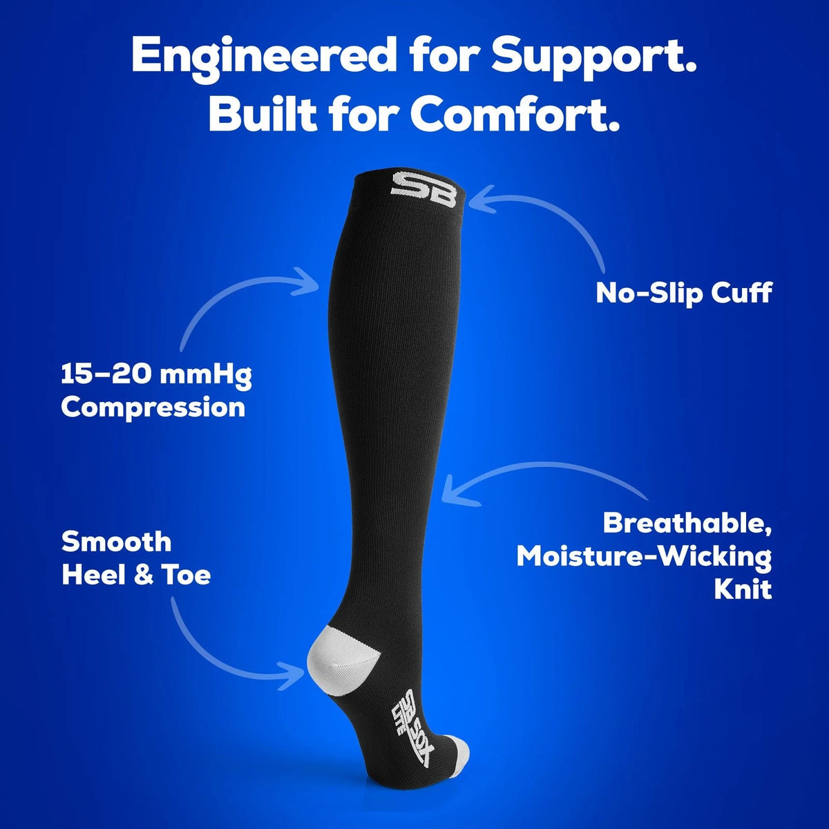 Compression Socks for Men & Women (15-20mmHg) – L/XL, Black/Gray