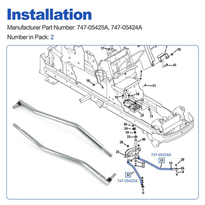 2X Steering Drag Link for Cub Cadet (747-05424A, 747-05425A)