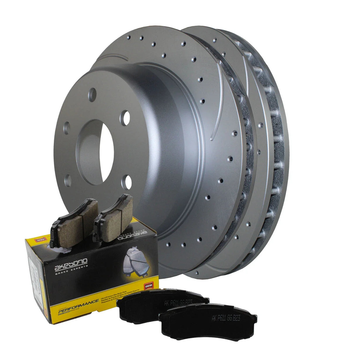 Rear Brake Kit 330mm Drilled Disc Rotors & Akebono Ceramic Pads for Chevrolet GMC