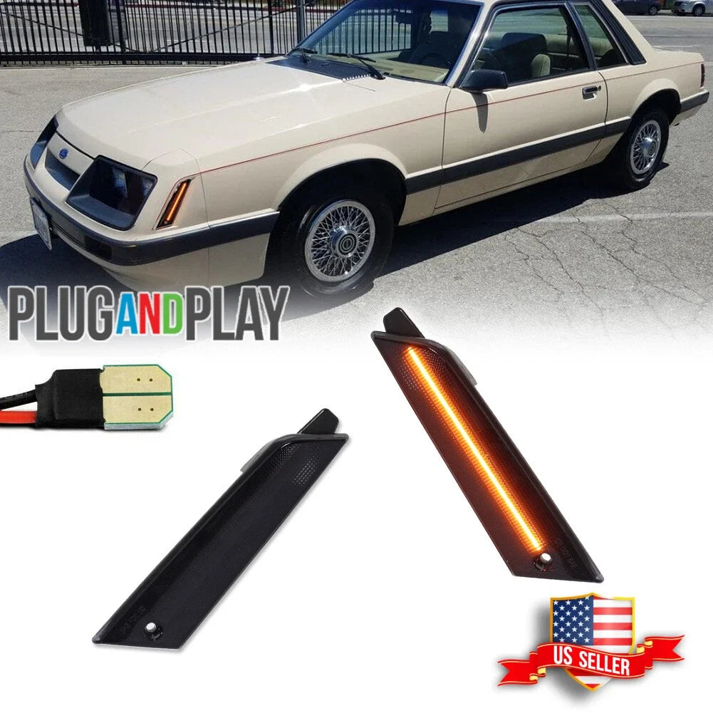 2X Smoked Amber LED Side Marker Lights for Ford Mustang (1979–1986)