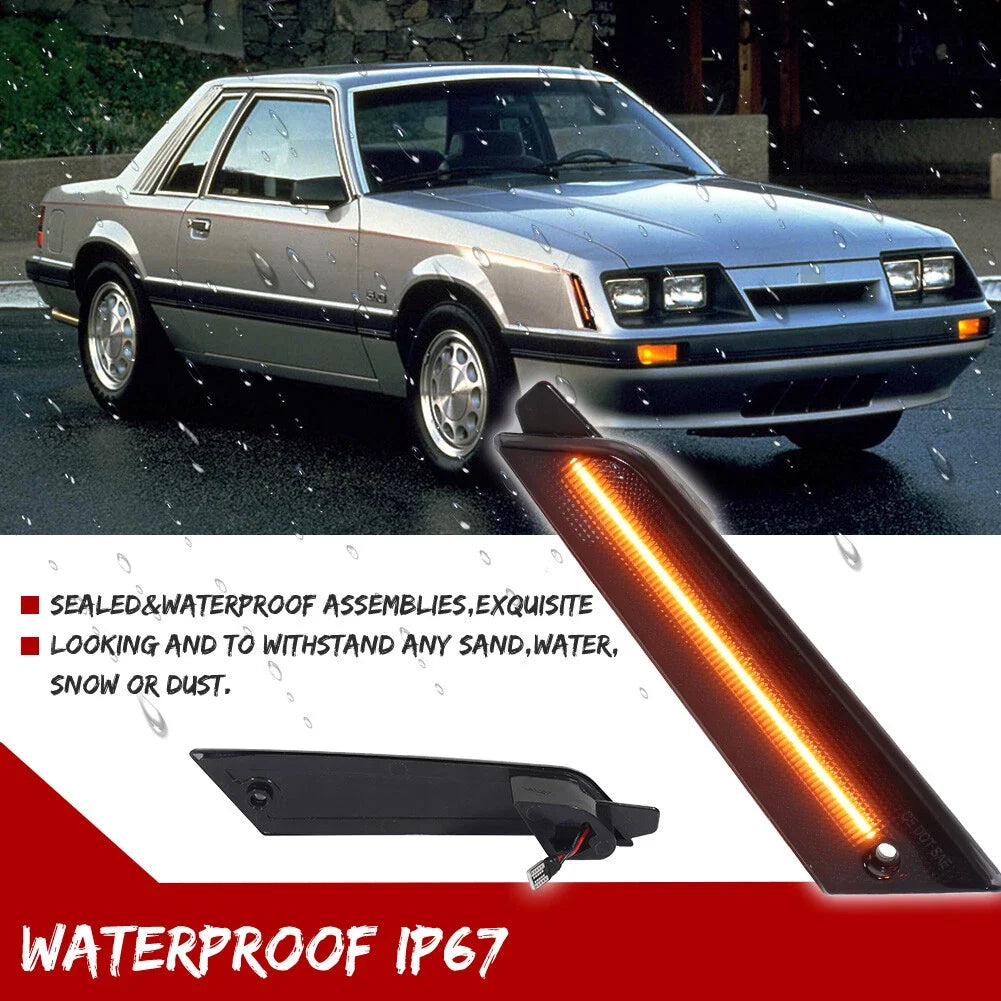 2X Smoked Amber LED Side Marker Lights for Ford Mustang (1979–1986)
