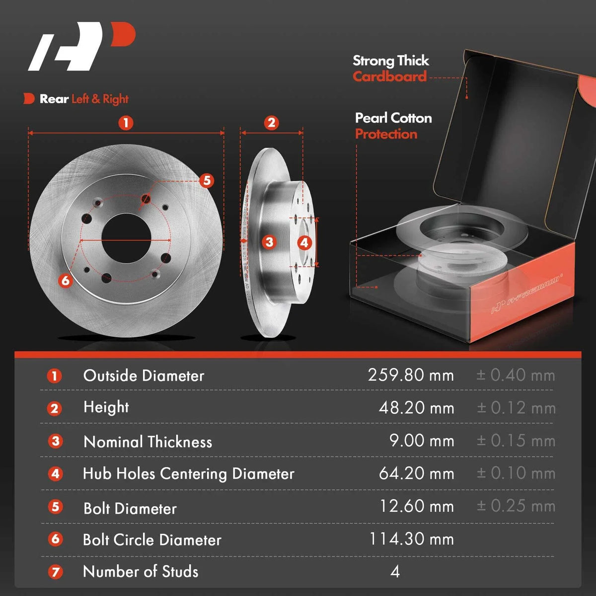 Rear Disc Rotor & Ceramic Brake Pads for Honda Accord Sedan