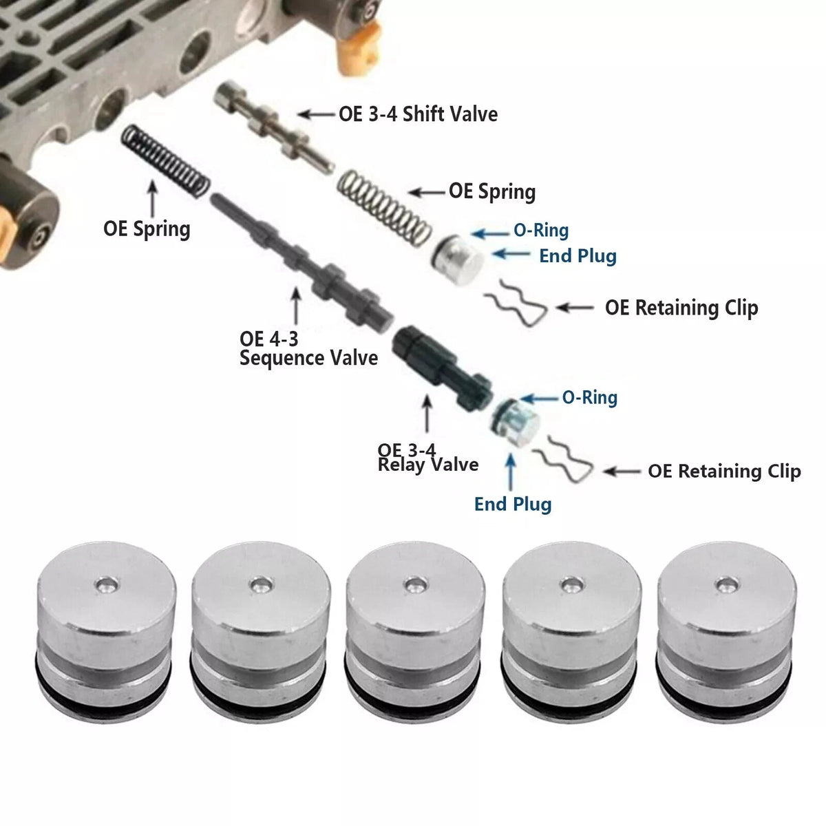 5X O-Ringed End Plug Kit for 4L60-E 4L65-E 4L70-E (Sonnax 777964-08K 77964-08K)