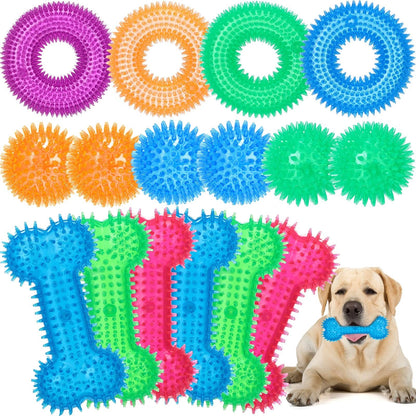 16 Pcs Dog Squeaky Toys Set for Dogs - Spiky, Donut, Bone, Teething