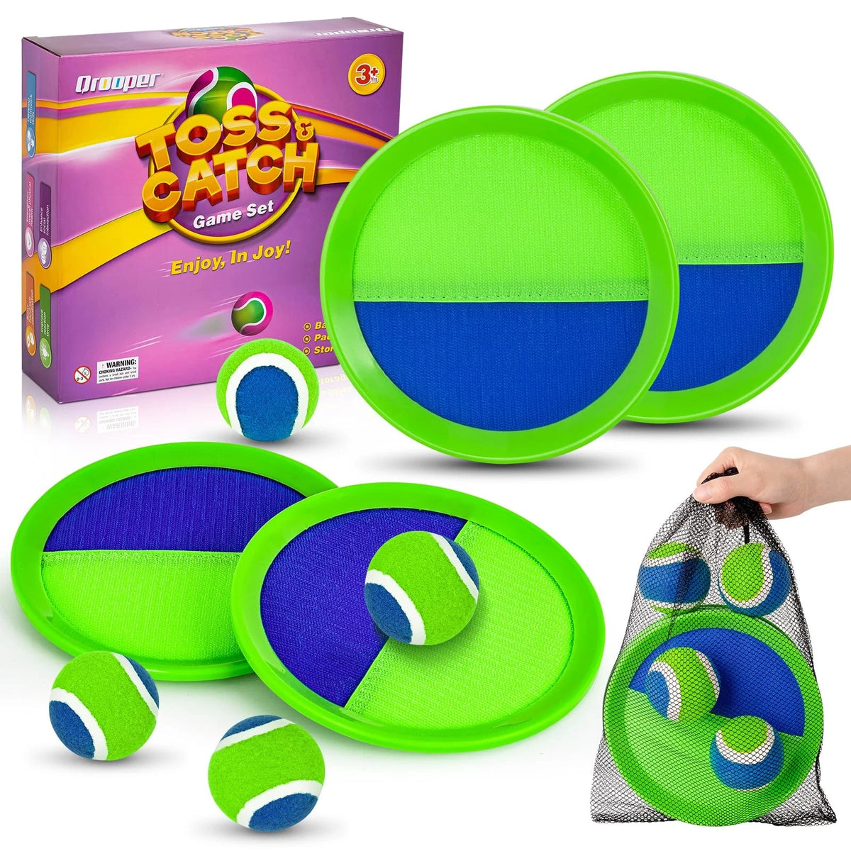 Set of 4 Sticky Toss and Catch Balls with Paddles for Kids