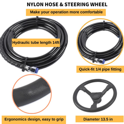 Hydraulic Outboard Steering System Kit for Boats (300HP, 6.9 Mpa, 14 FT Hose)