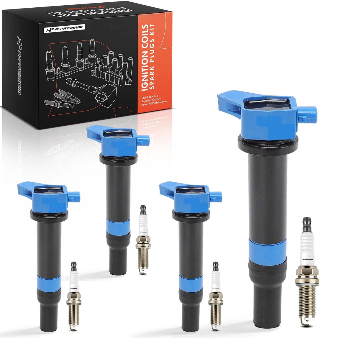 Set of 4 Ignition Coils & 4 Iridium Spark Plugs for Hyundai Accent, Kia Rio (2011–2017) - 2730126640, UF-499