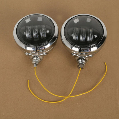 2X 4-1/2" Black LED Auxiliary Spot Fog Lights + Housing Bucket for Harley