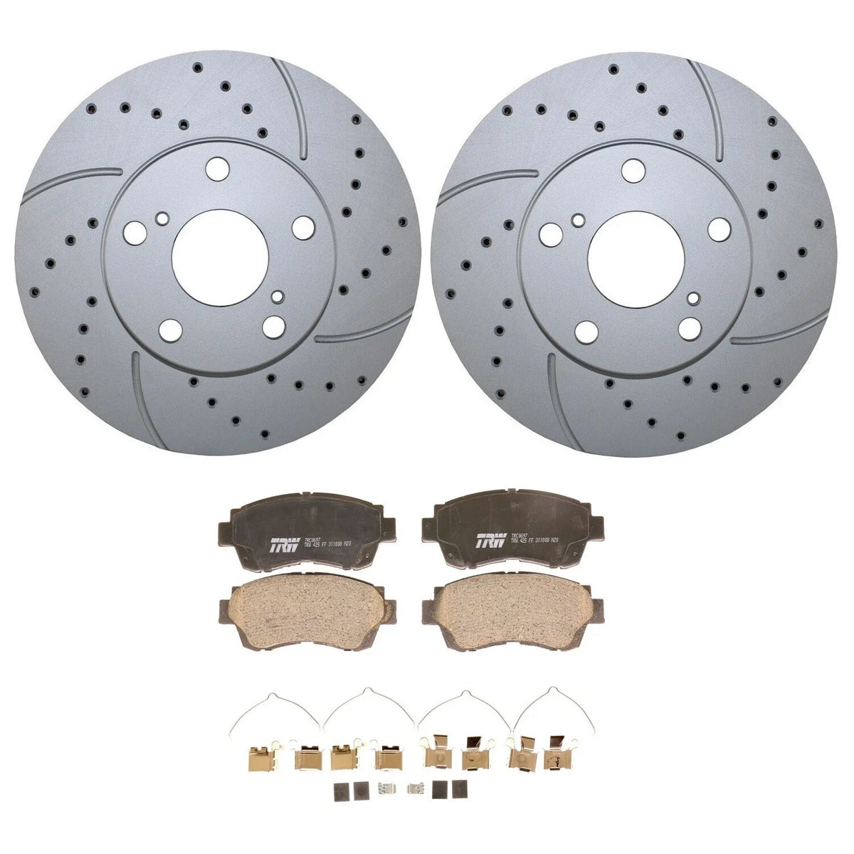 Front Brake Kit with 275mm Drilled Rotors & TRW Pro Ceramic Pads for ES300, Avalon, Camry