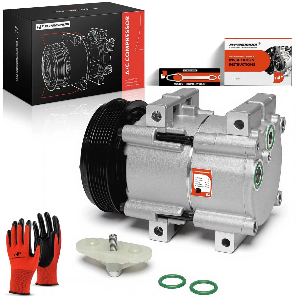A/C Compressor with Clutch for Ford Taurus Mercury Cougar (1988–1991) F8FH19D629A, CO101270C